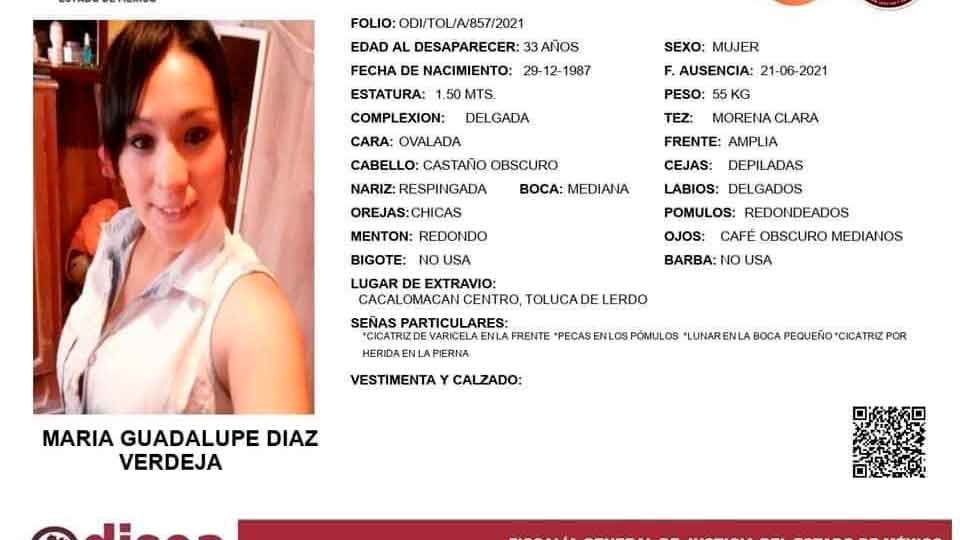 Reportan desaparición de María Guadalupe en Toluca