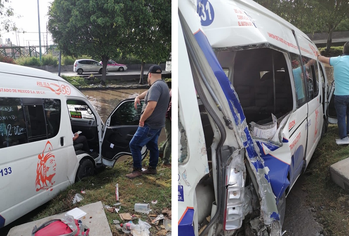 Transportistas intentan ganarle el paso al tren y provocan aparatoso accidente, en Ecatepec