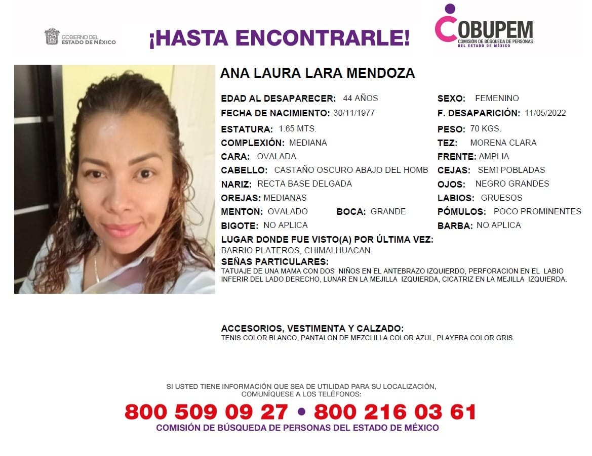 Continua la búsqueda de Ana Laura, madre de familia desaparecida en Chimalhuacán