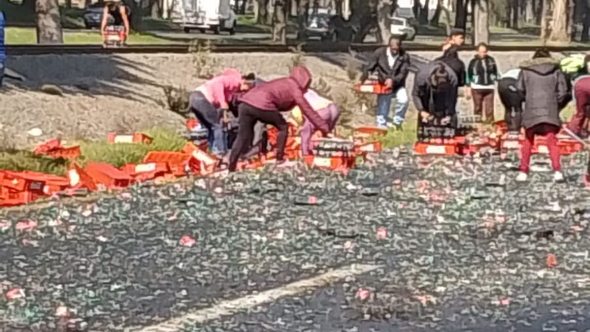 Camioneta vuelca en palmillas frente a la laguna