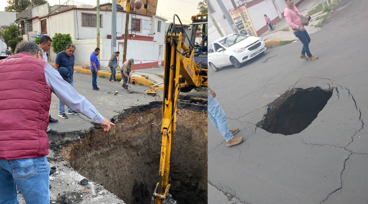 Aparece nuevo socavón en vía primaria de Ecatepec