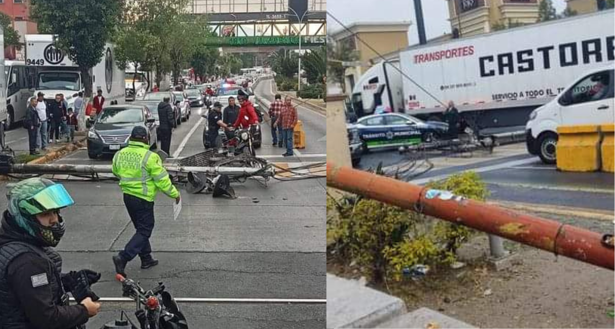 Tlalnepantla: Tráiler choca y derriba varios postes en Mario Colín