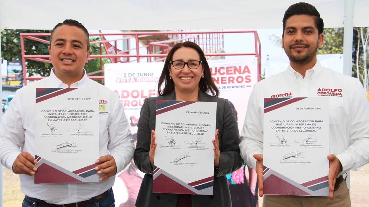 Azucena Cisneros firma convenio de seguridad con sus homólogos de Nezahualcóyotl y la GAM