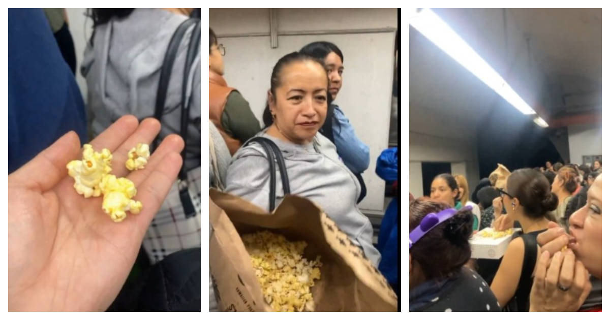 Mujer comparte palomitas en el Metro CDMX mientras espera y el VIDEO se vuelve viral