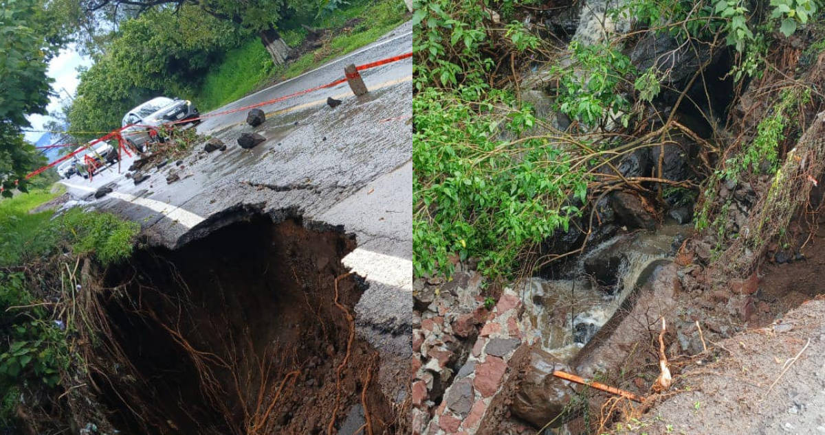 FOTOS: Se abre socavón en la carretera Malinalco-Chalma por las lluvias en Edomex