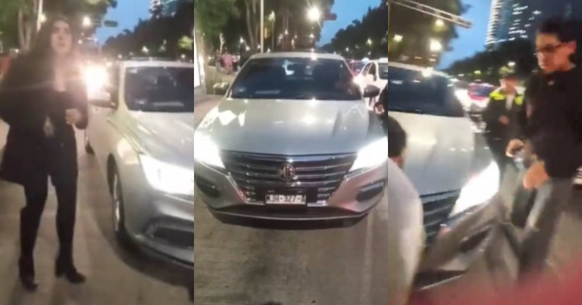 Pareja invade carril confinado del Metrobús en Reforma y causan zafarrancho para librar la infracción: VIDEO