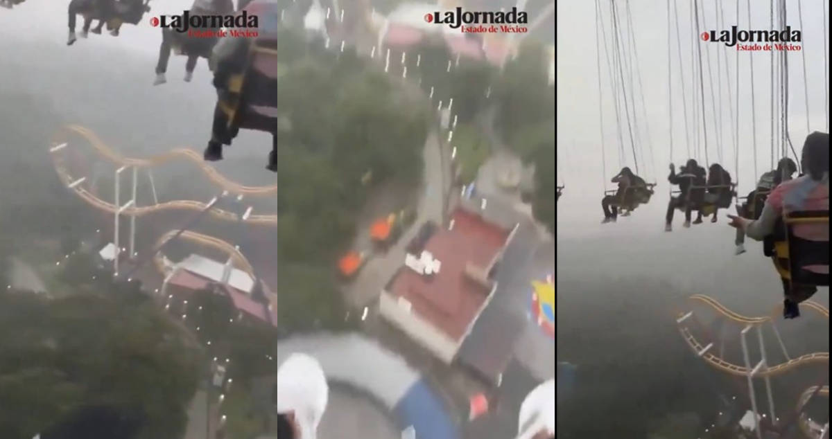 [VIDEO] ¡Ay Papantla…! Pasajeros quedan suspendidos en juego de Six Flags en la CDMX por fuertes lluvias