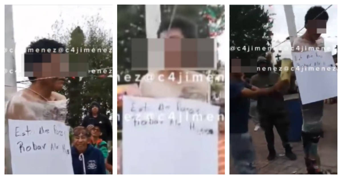 [FUERTES IMÁGENES] Encintan a ladrón contra poste “por robar a las mujeres” en Tultitlán; así lo apalearon