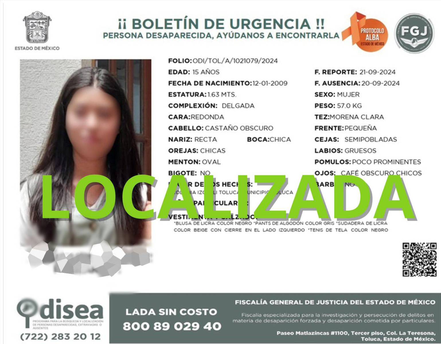 FGJEM localiza a alumna de la UAEMéx en Veracruz