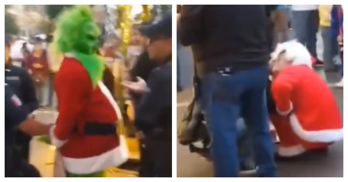 VIDEO: Santa Claus y el Grinch protagonizan pelea en el Centro Histórico