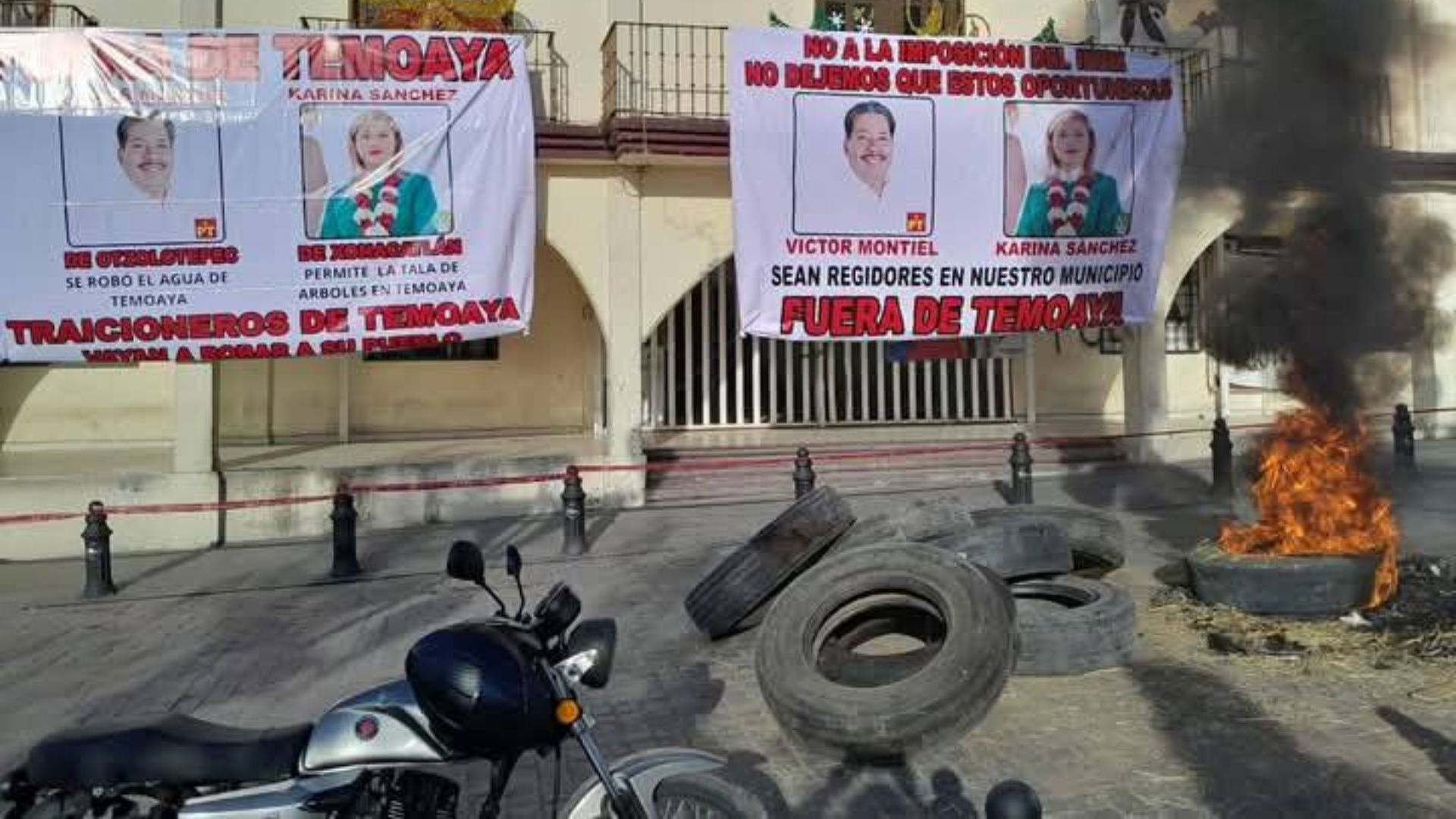 Protestas en Temoaya: Queman llantas y denuncian desvío de recursos por parte del ayuntamiento